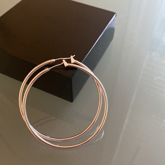 NEW 925 STERLING SILVER Hoop Earrings 2" Fine Jewelry MSRP: $129 - Picture 1 of 5
